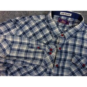 Akoo Shirt Mens 4XL Blue White Plaid Streetwear Baggy Casual Flannel Urban